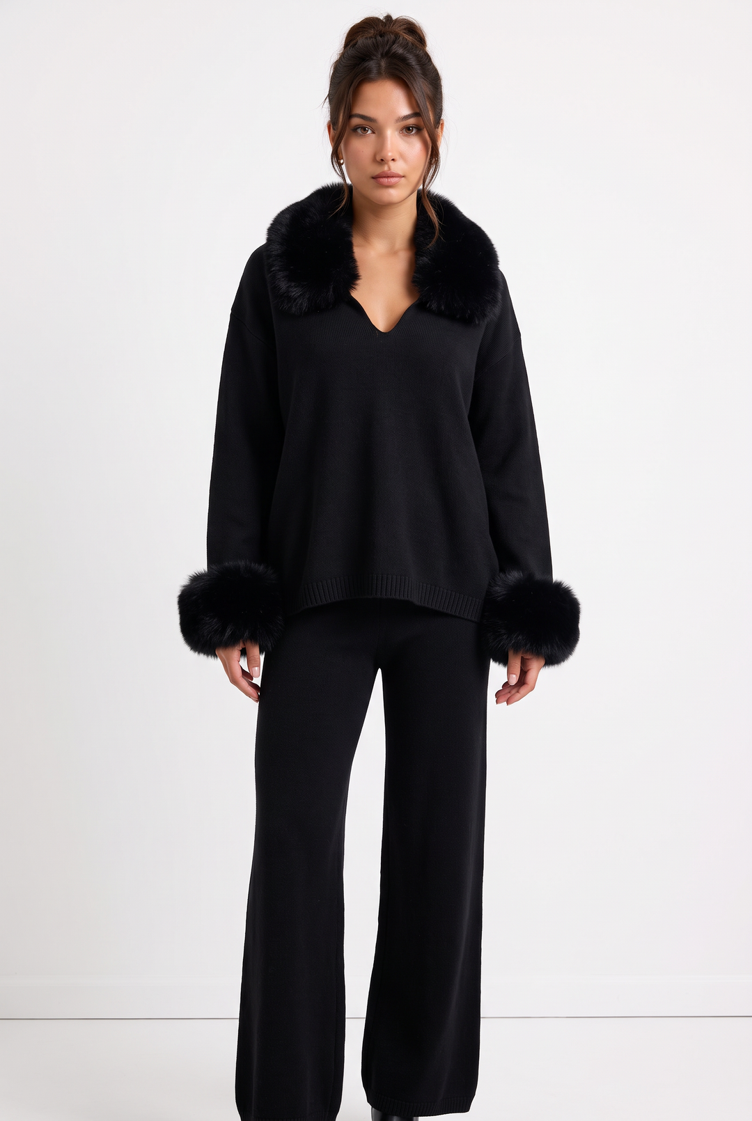 Serena Fur Collar Knit Set