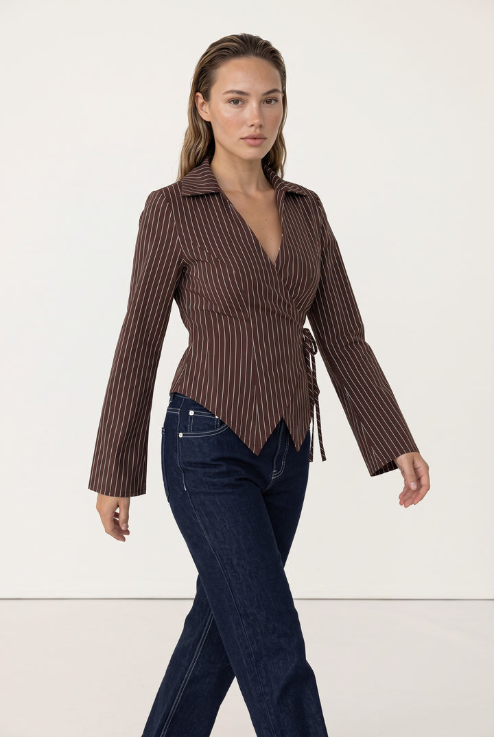 Verona Pinstripe Wrap Blouse