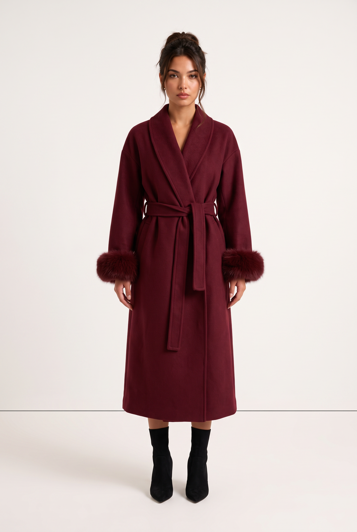 Aurelia Fox Cuff Long Cashmere Wool Coat