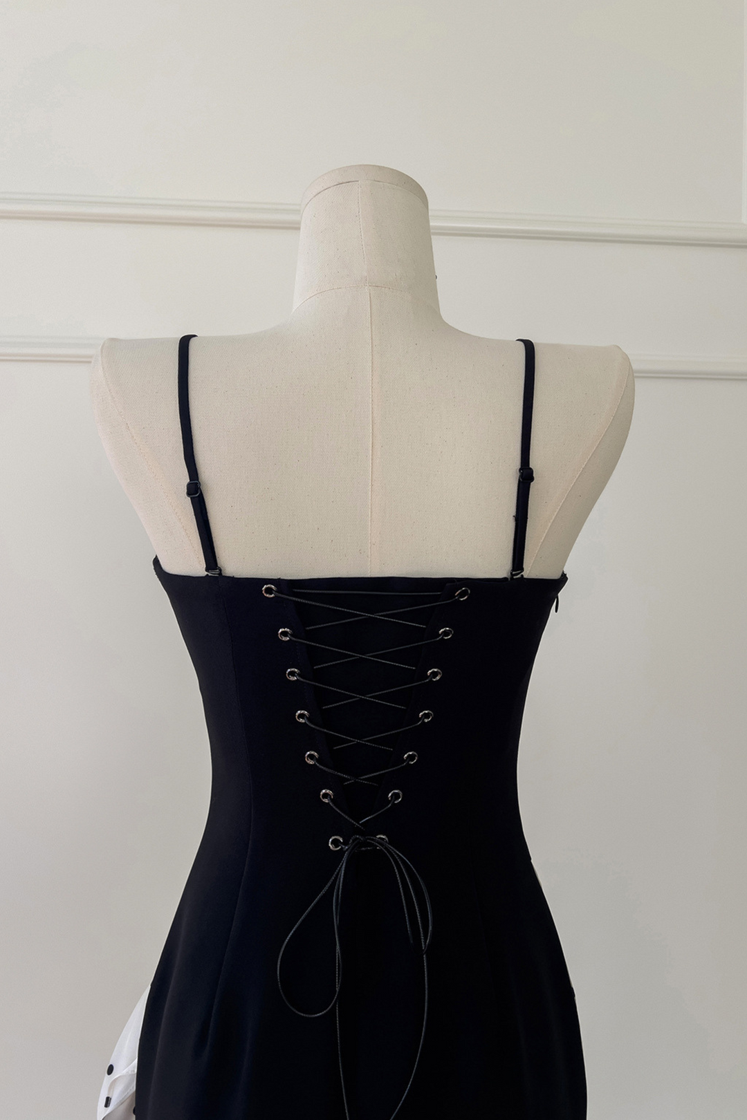 Noir Rosette Polka Back Tie Mini Dress