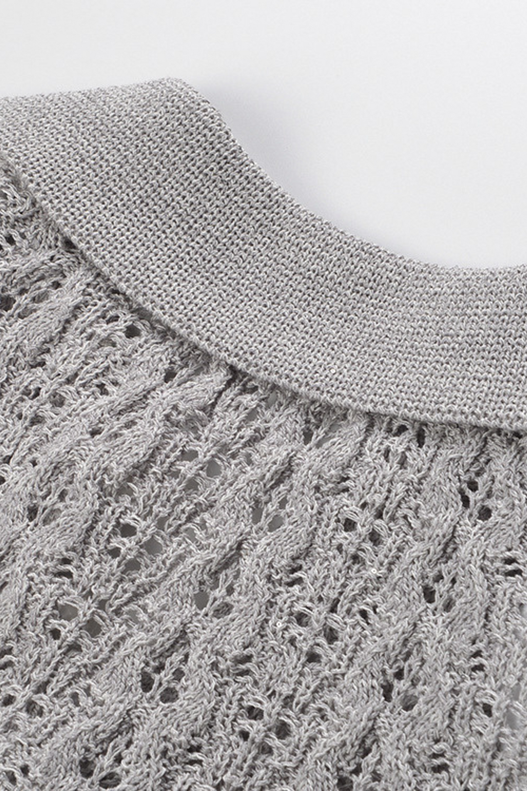 Pearl Lace-Trim Crochet Knit Polo Top