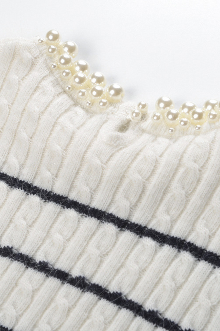 Pearl Striped Jacquard Knit Sweater Top