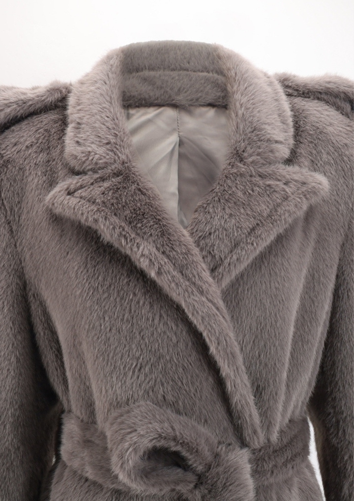 Faux Fur Belted Long Coat