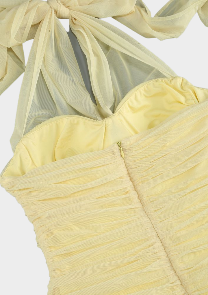 Sunset Glow Draped Mesh Maxi Dress