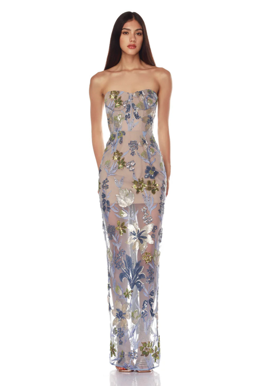 Enchanted Bloom Embroidered Strapless Gown