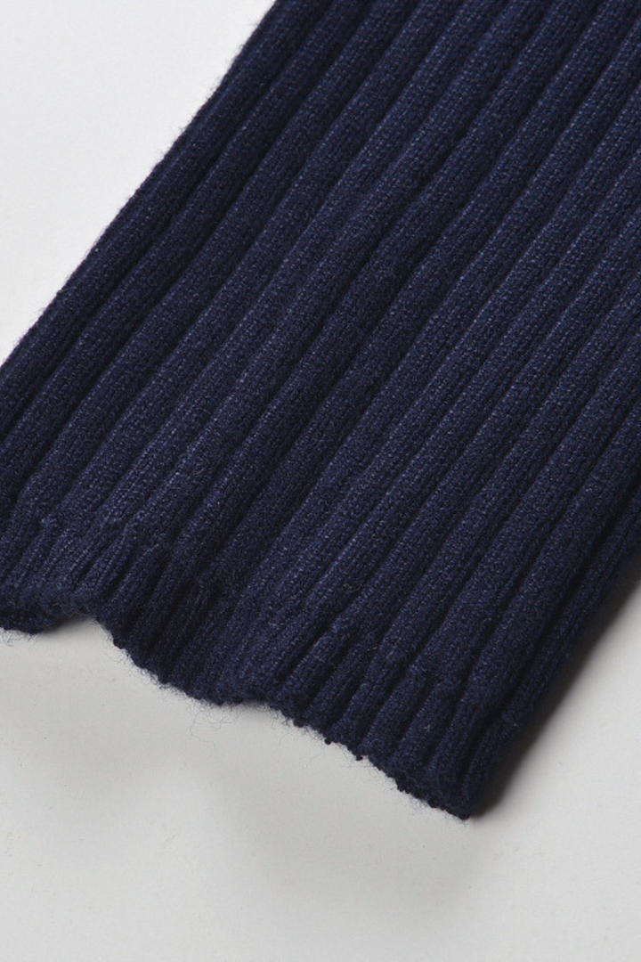 Navy Blue Soft Wool Ribbed V-Neck  Button Top