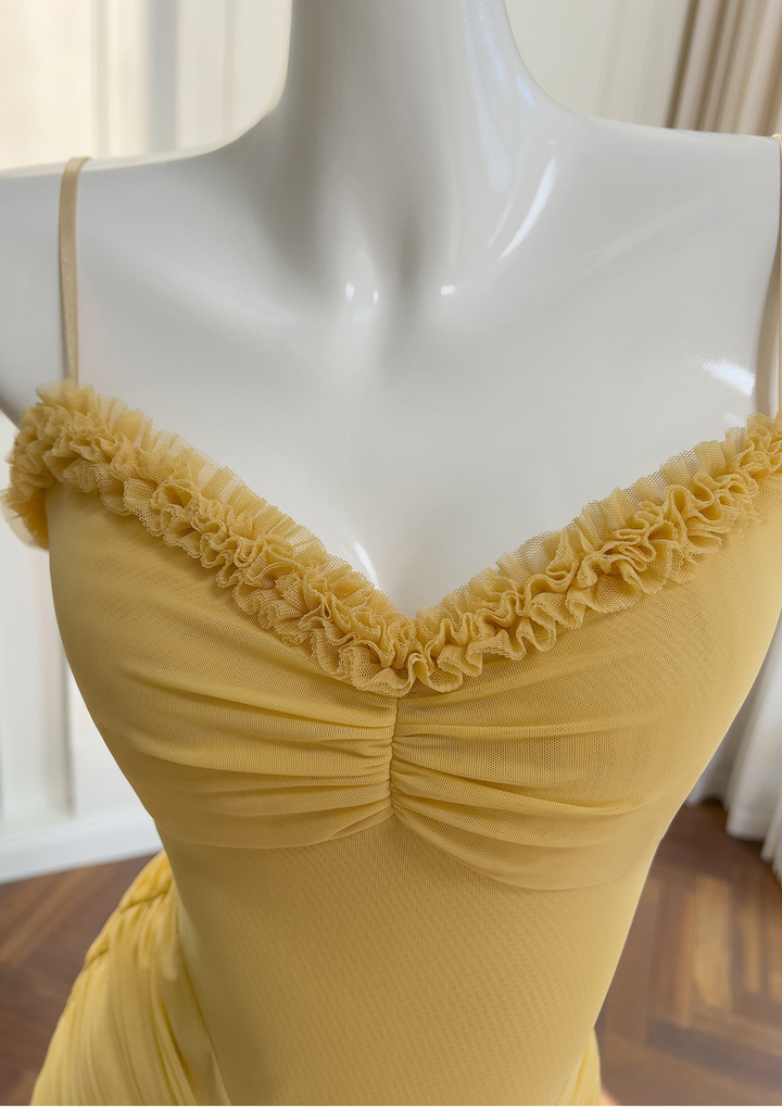 Golden Petal Ruched Maxi