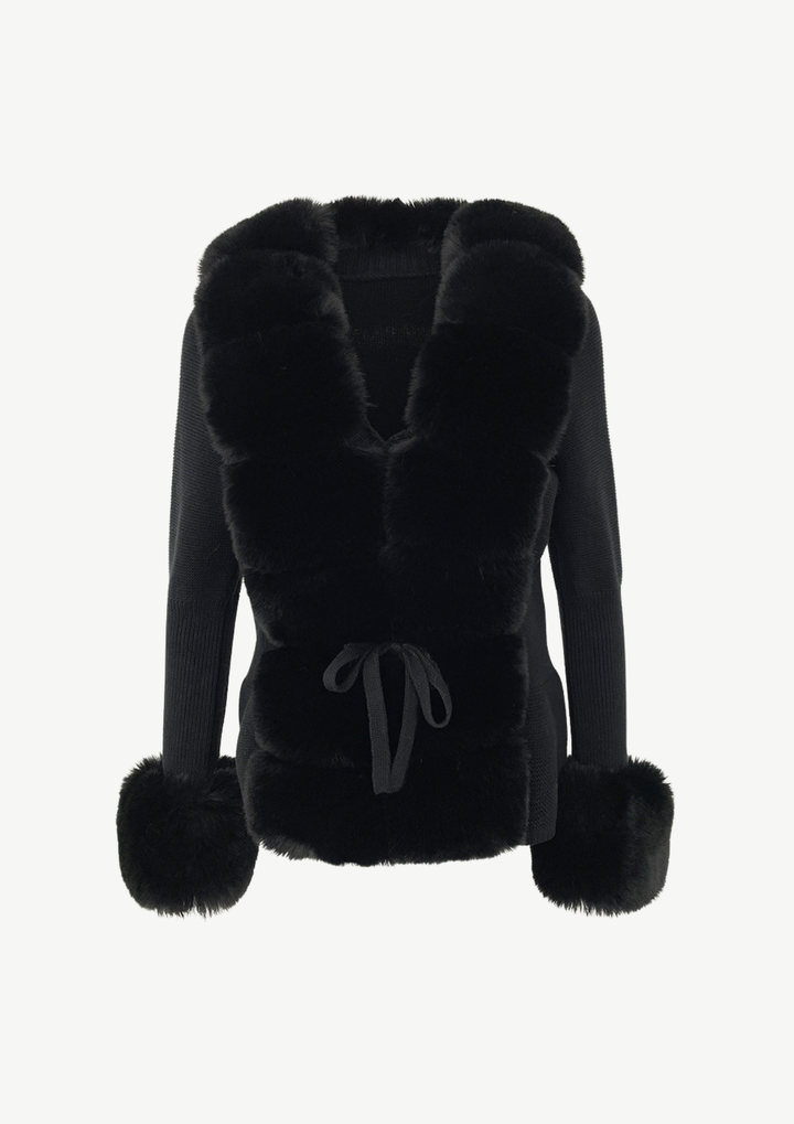 Elara Fur Trim Knit Cardigan