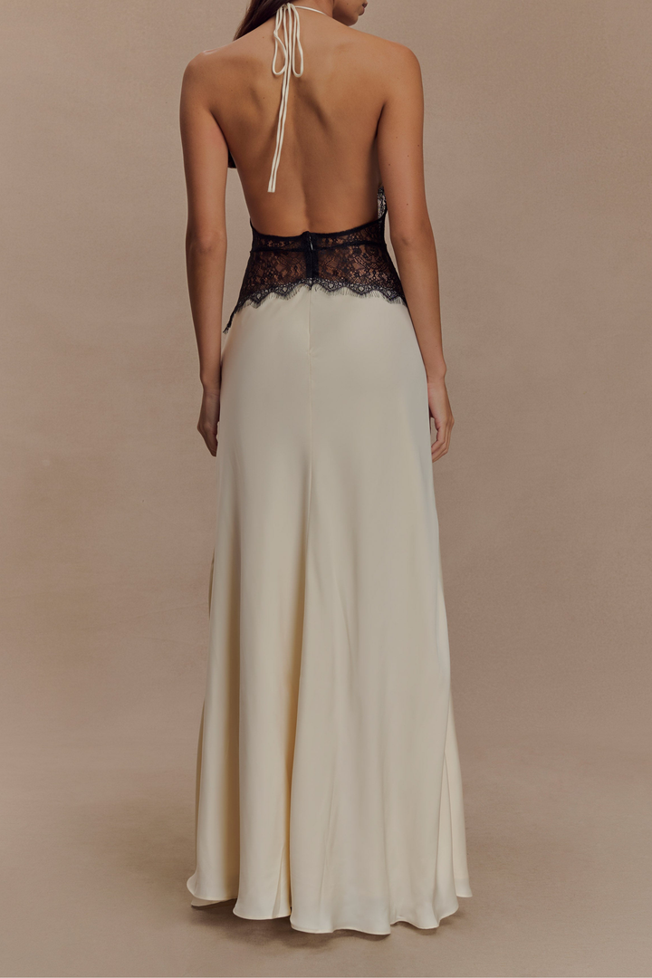 Mila Backless Satin Lace Corset Maxi Dress