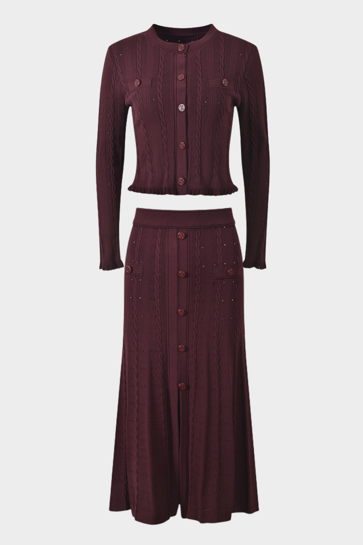 Lily – Knit Elegant Cardigan Top & High Waist Maxi Skirt Set