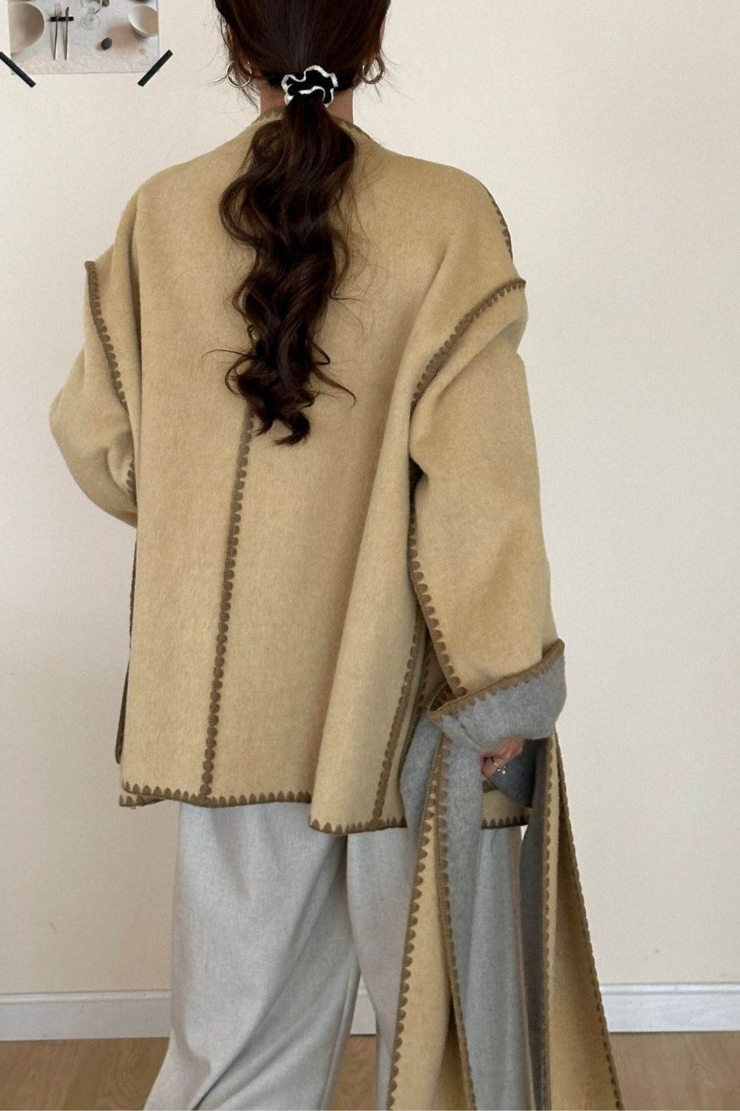 Angelic Soft Stitch Coat Scarf Cardigan - Sky Ivory