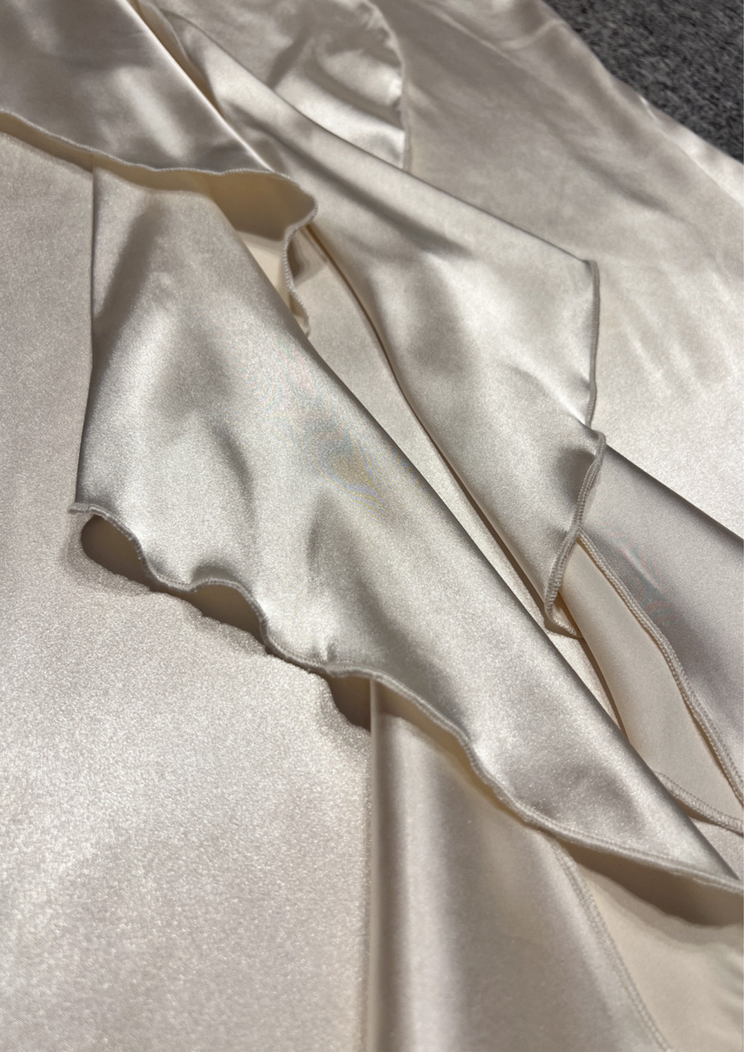 Ivory Rosette Draped Satin Maxi Dress