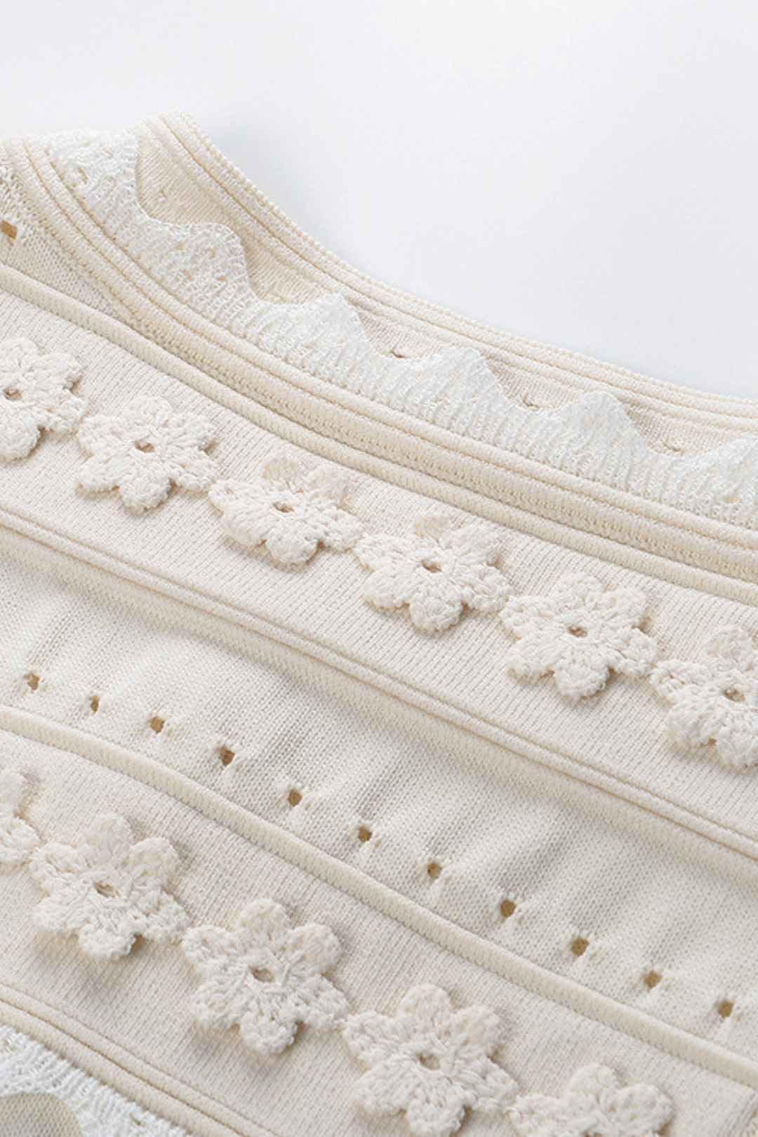 Lily – Pearl Button Floral Knit Ruffle Skirt Viscose Set In Beige