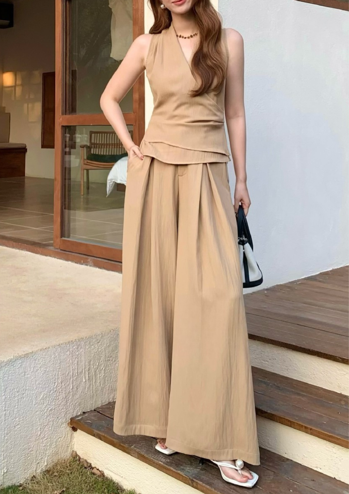 Sole Draped High Waist Vest Set