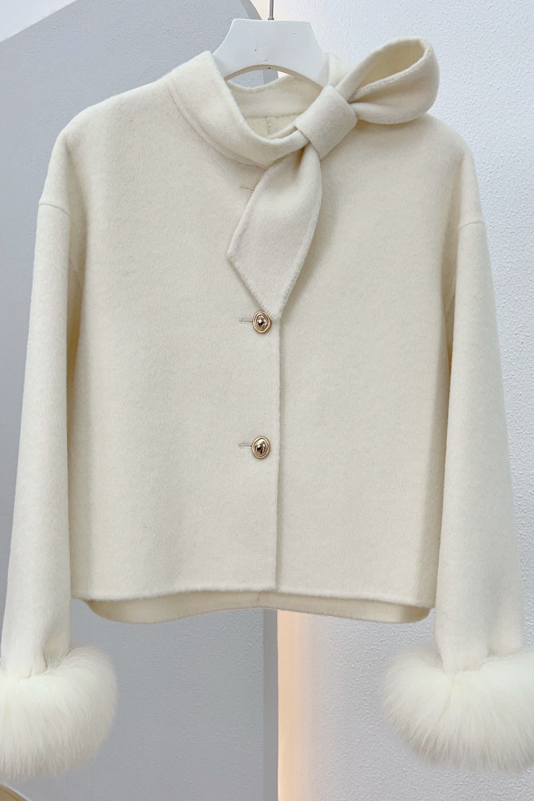 Bow Luxe Fox Fur Wool Cardigan