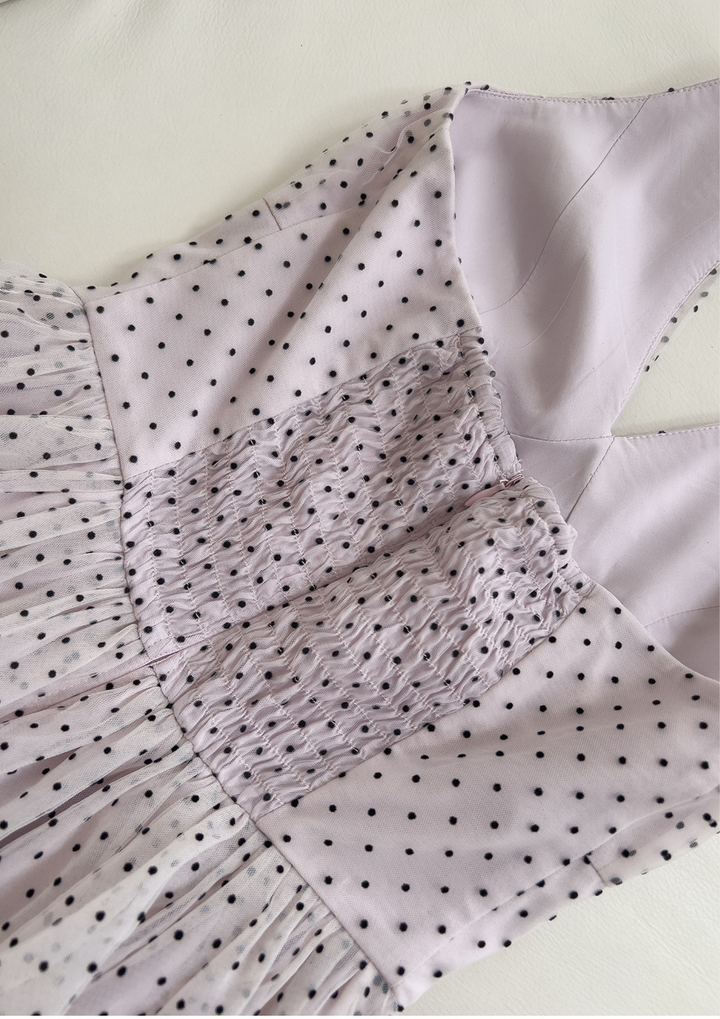 Petal Dusk Polka Mesh Maxi Dress