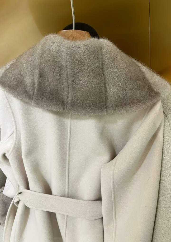 Cashmere Deep V Mink Shawl Collar Coat