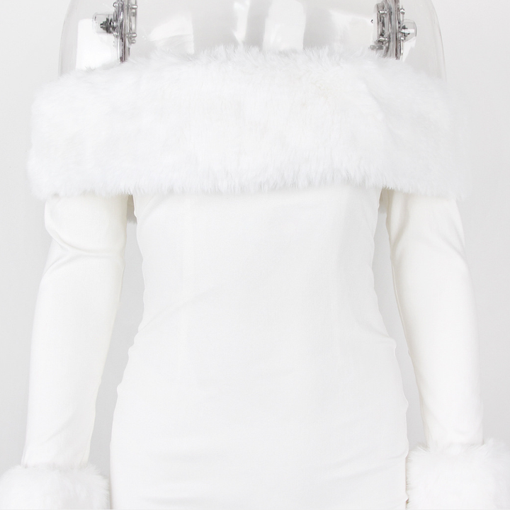 Isabella Off Shoulder Fur Mini Dress