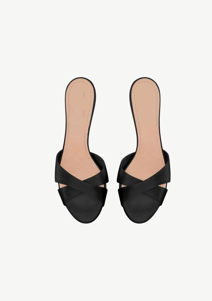 Pearl Heel Cross Strap Mules