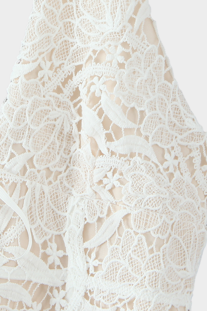 Ivory Apricot  Bloom Lace Halter Cute Mini Dress