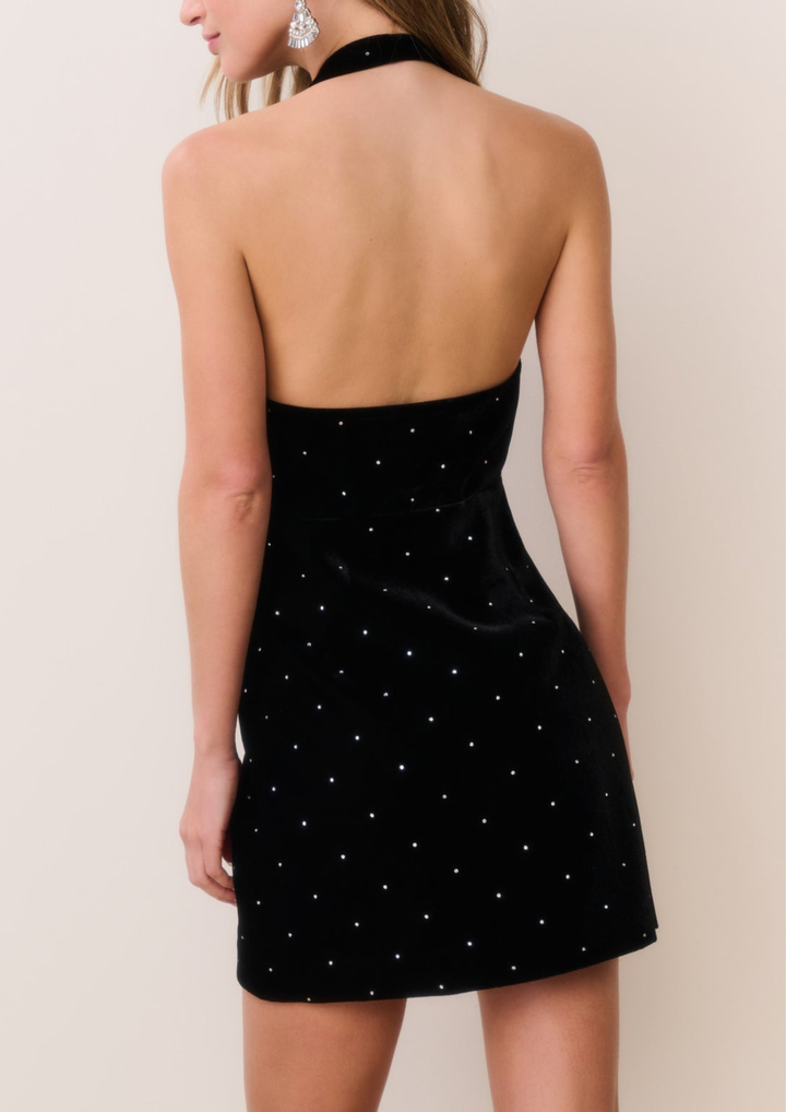 Bow Rhinestone Halter Backless Mini Dress