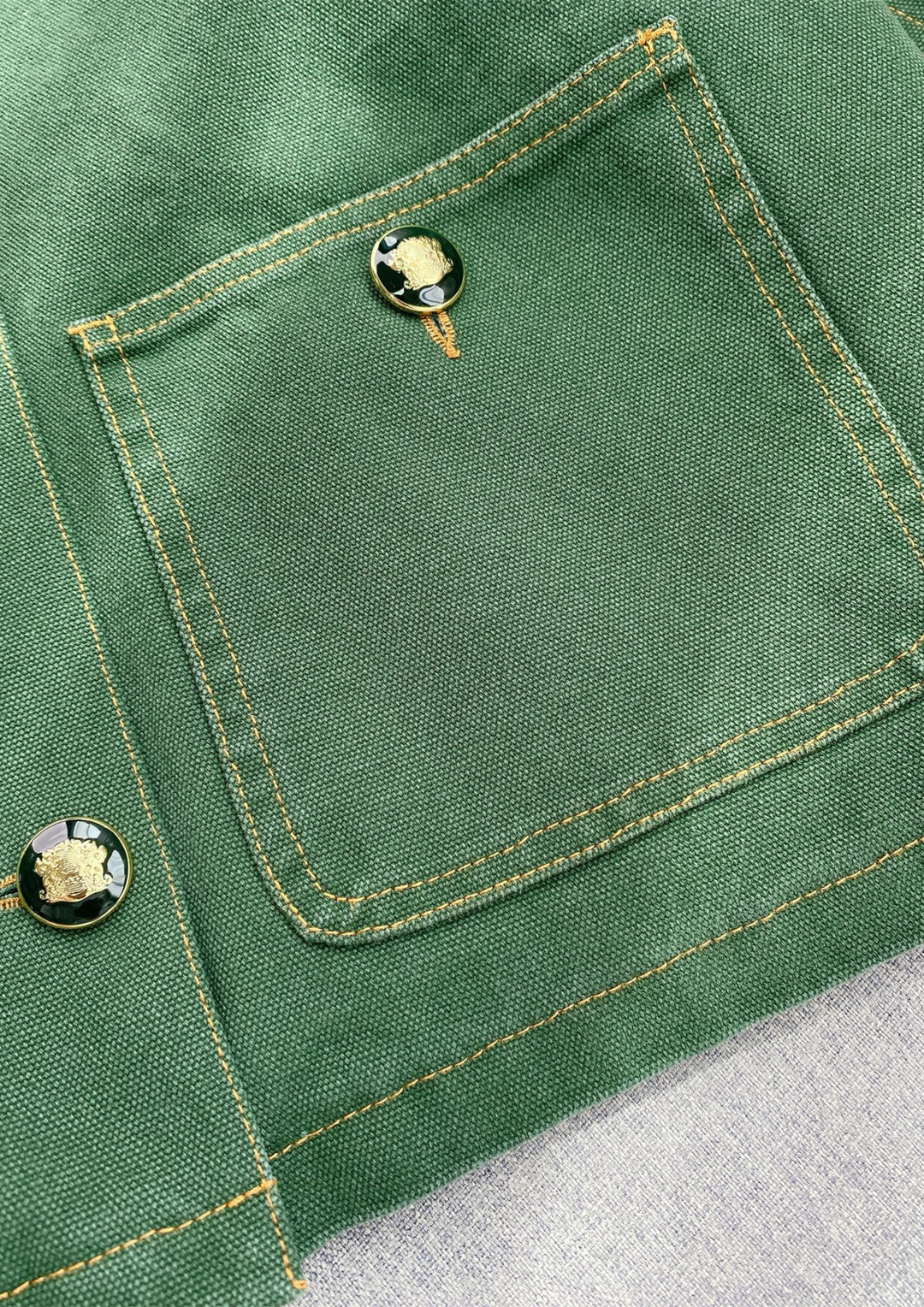 Leather Collar Casual Denim Green Jacket