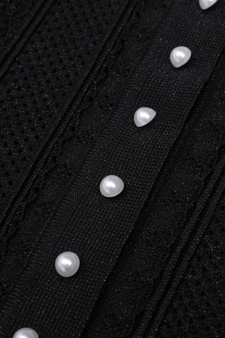 Pearl Luxe Buttoned Textured Knit Maxi Skirt Set