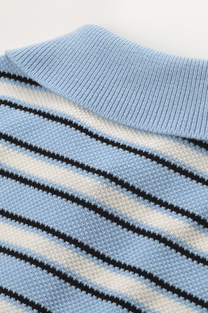 Mykonos Stripe Viscose Knit Polo Top