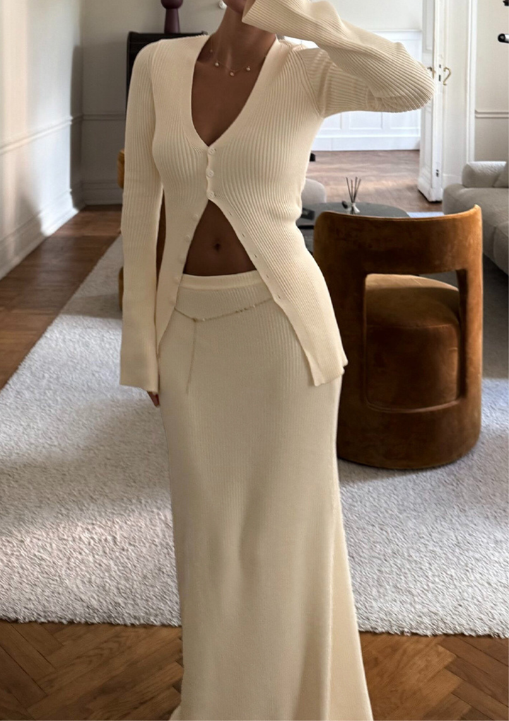 Adeline Ribbed Knit Maxi Skirt Set