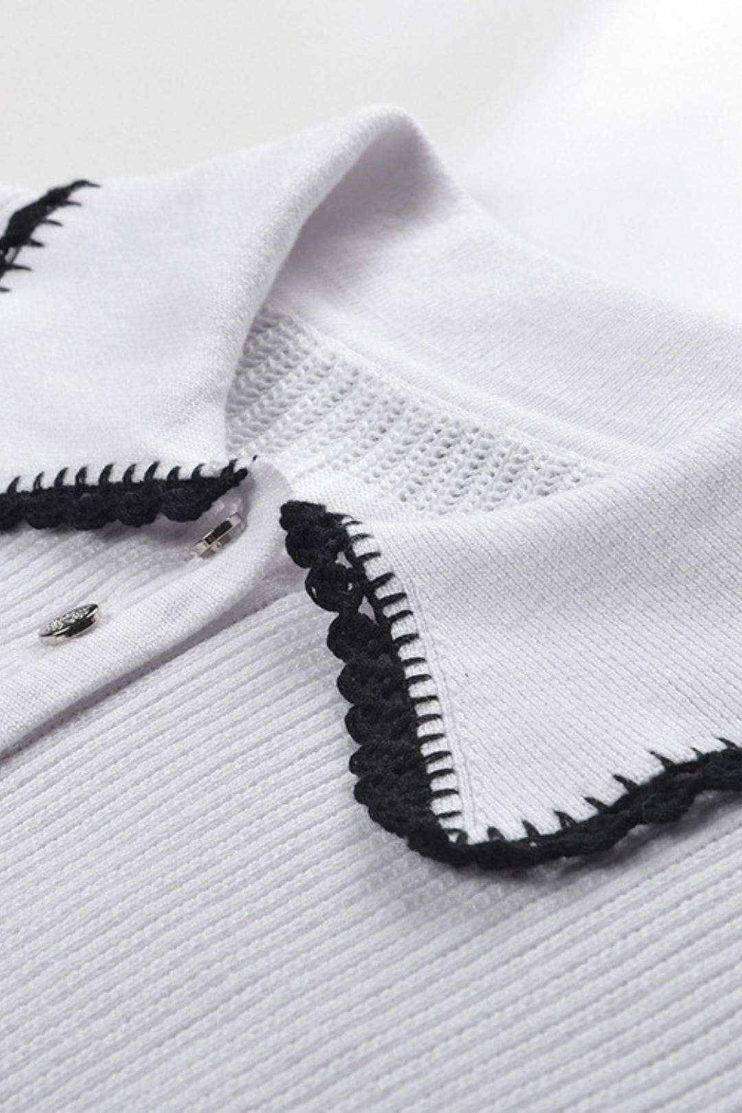 Contrast Lace Trim Viscose  Knit Polo Top