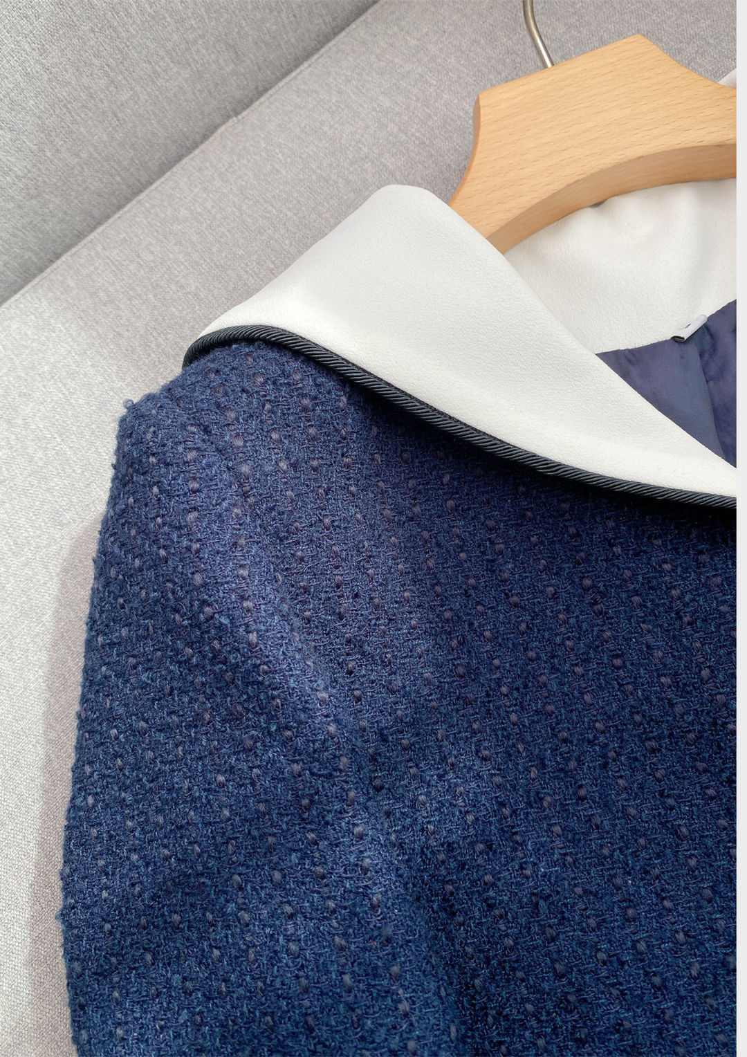 Navy Contrast Elegance Tweed Belted Set