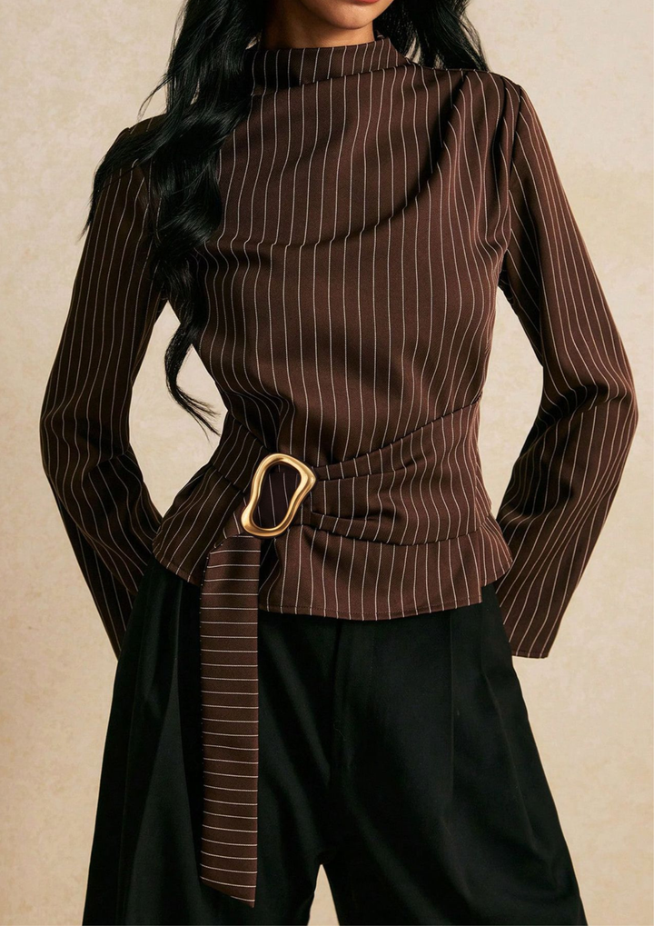 Arden Pinstripe Belted Blouse