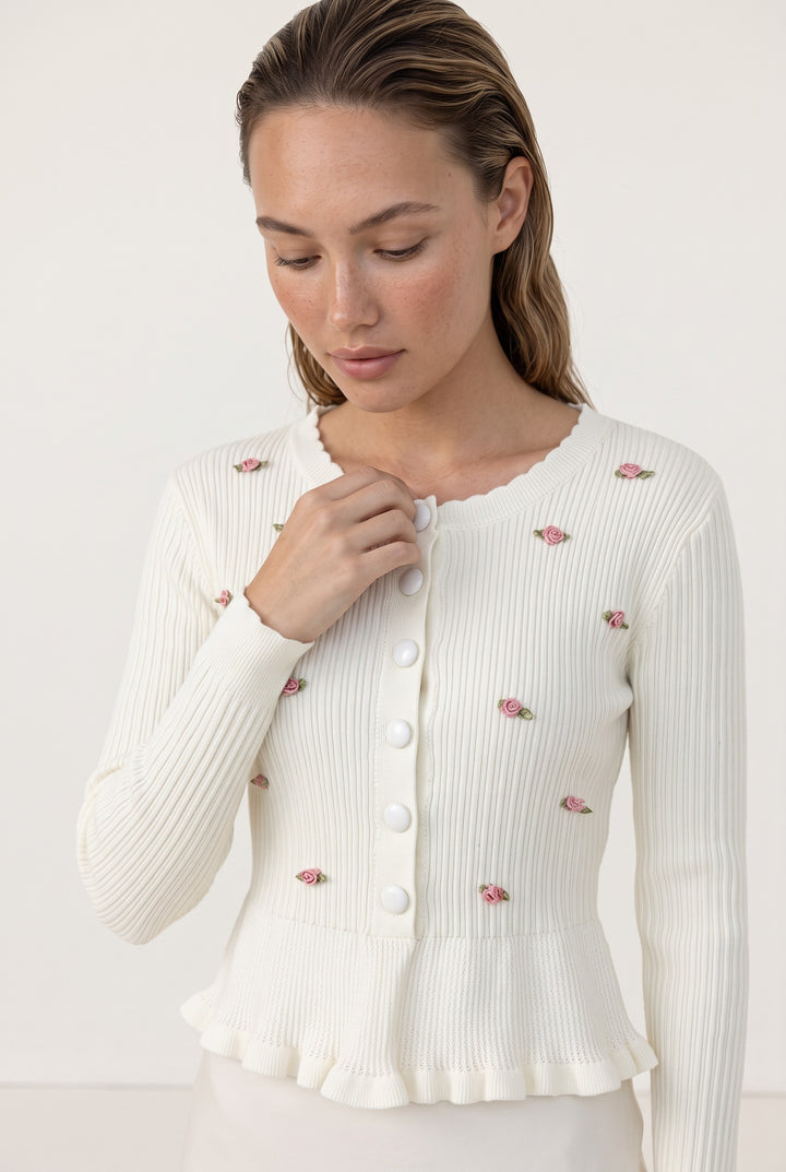 Rosalie Embroidered Peplum Cardigan