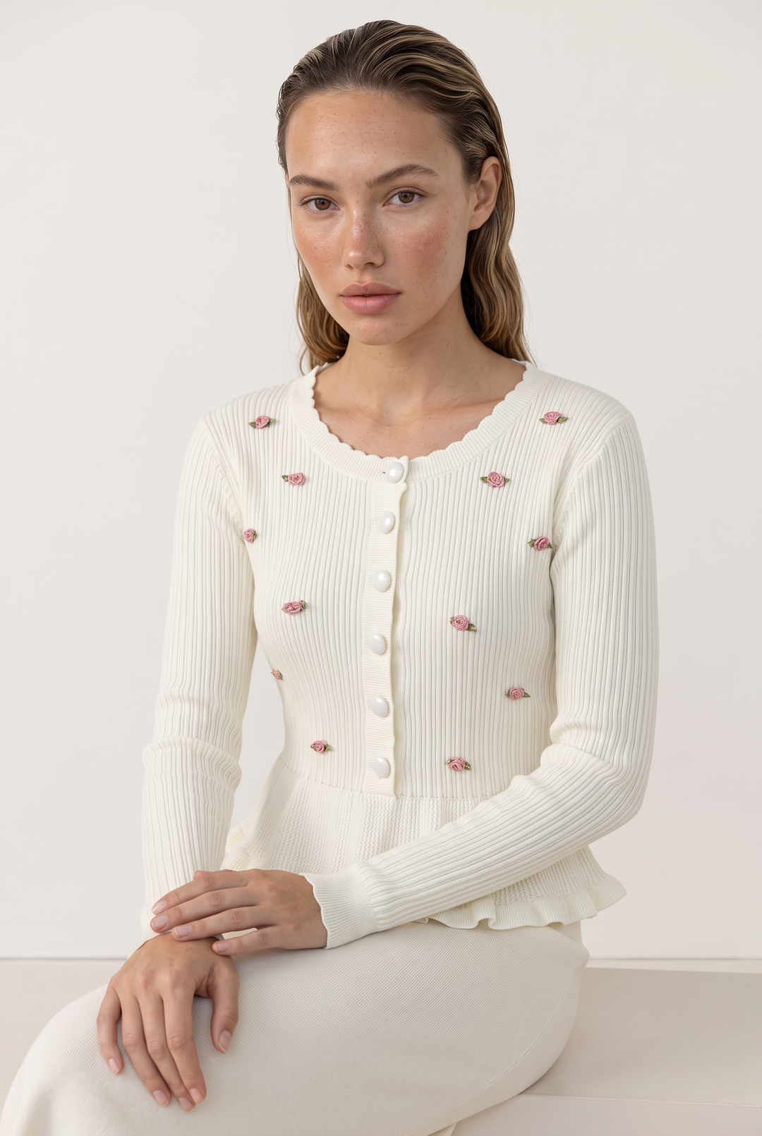 Rosalie Embroidered Peplum Cardigan