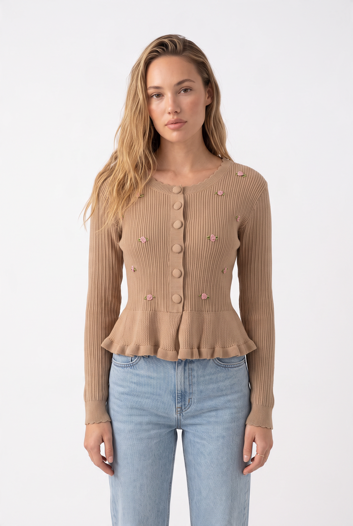 Rosalie Embroidered Peplum Cardigan