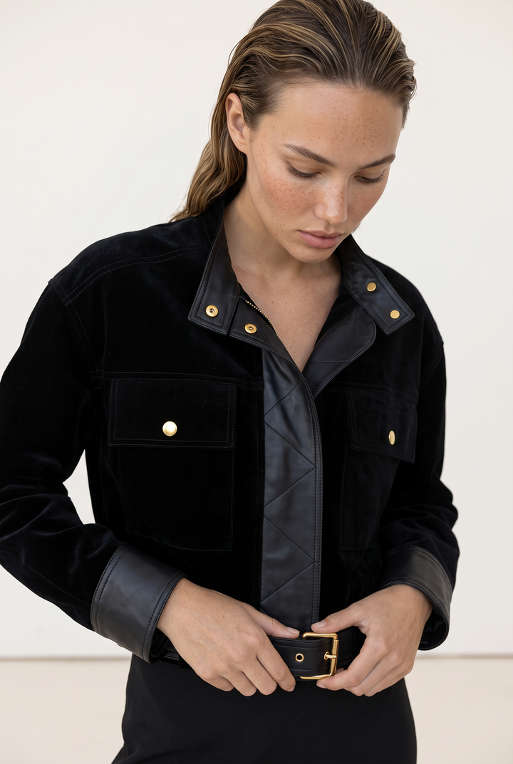 Black Edge Belted Jacket