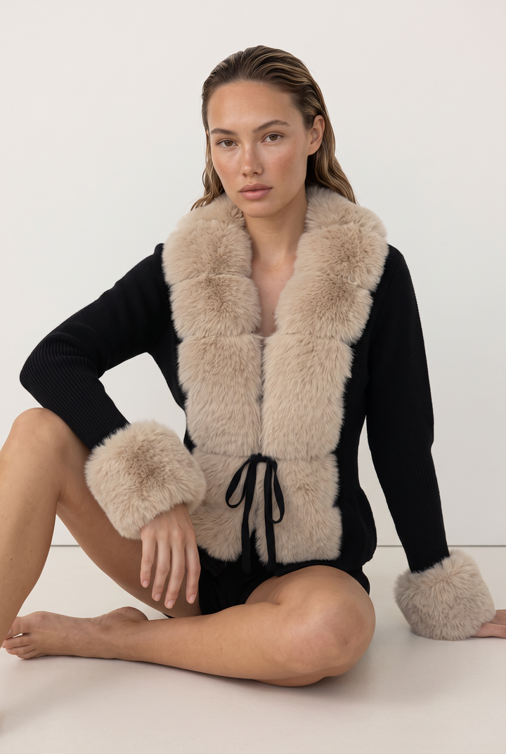 Elara Fur Trim Knit Cardigan