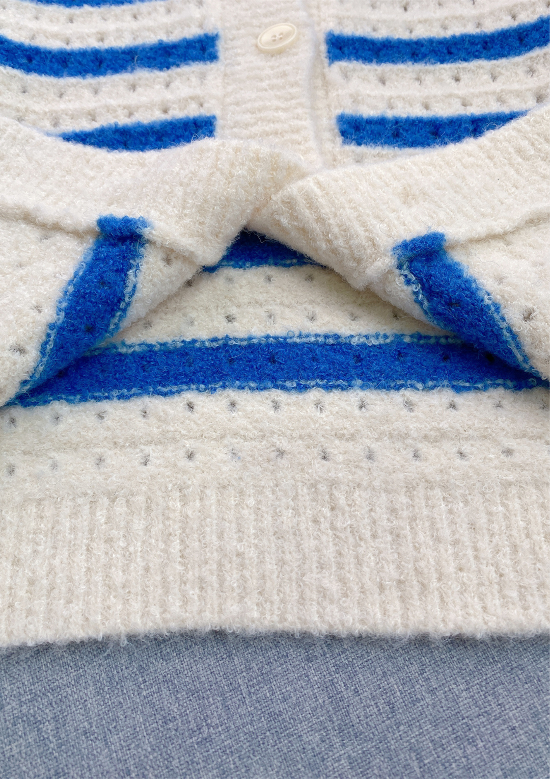 Striped Soft Wool Knit Collared Cardigan