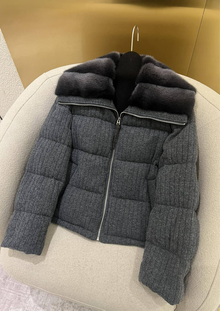 Lilia Warm Goose Down Wool Mink Fur Jacket