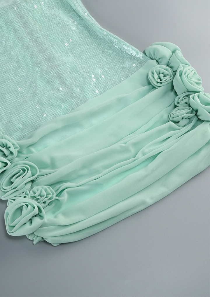 Aqua Siren Sequin Floral Mini Dress