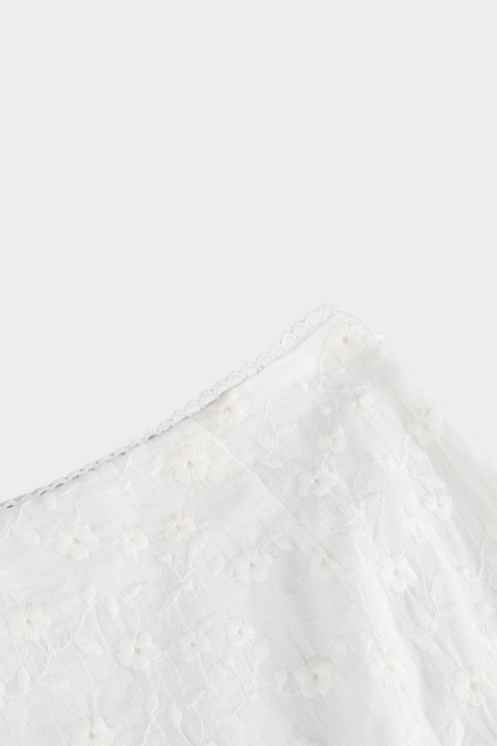 Ivory Bloom Peplum Embroidered Mesh Maxi Skirt Set