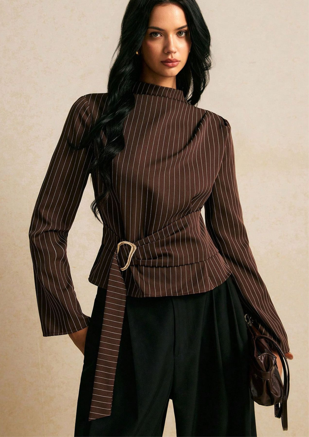Arden Pinstripe Belted Blouse