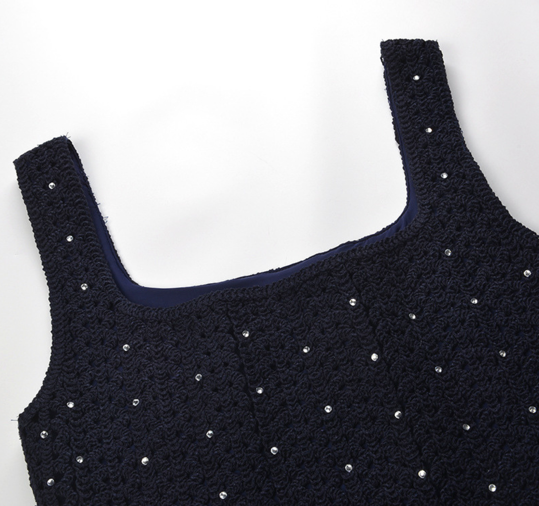 Midnight Crystal Knit Mini Dress