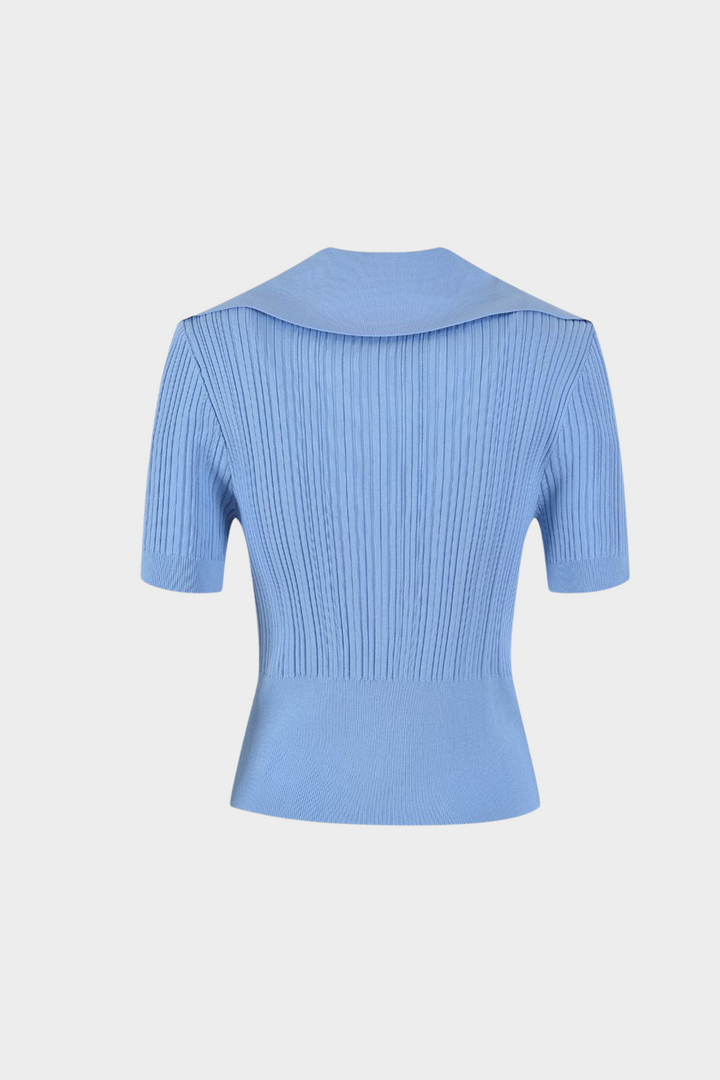 Sailor Collar Ribbed Knit Button Up Top