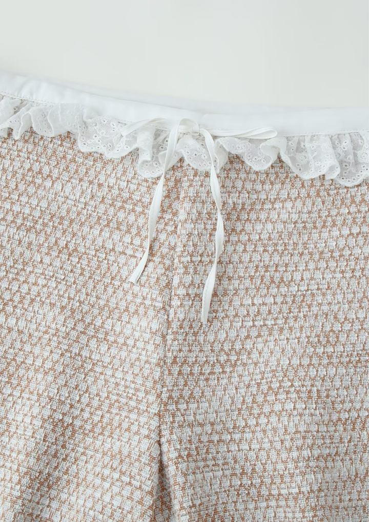 Lace Trim Tweed Cami &amp; Wide Leg Pants Set