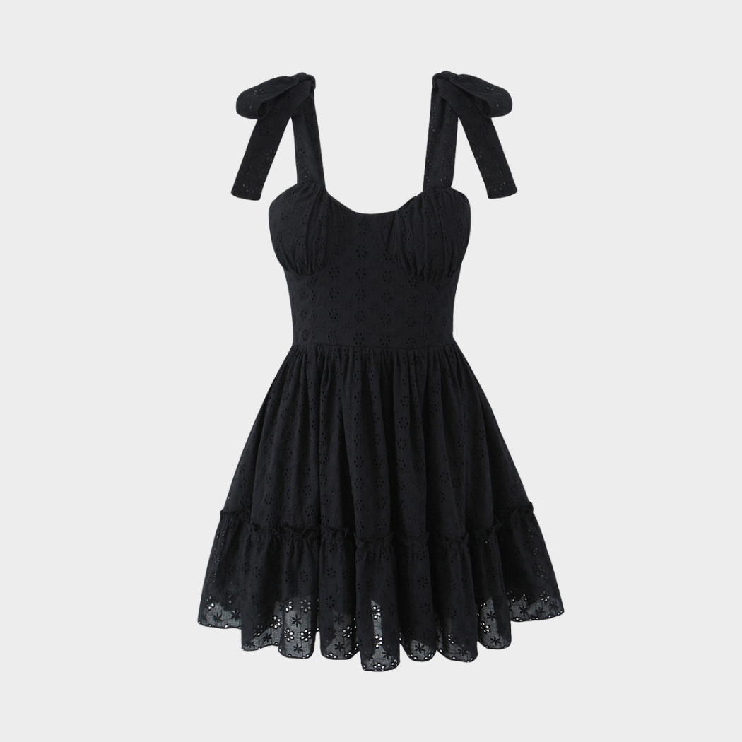 White Floral Bow Mini Dress