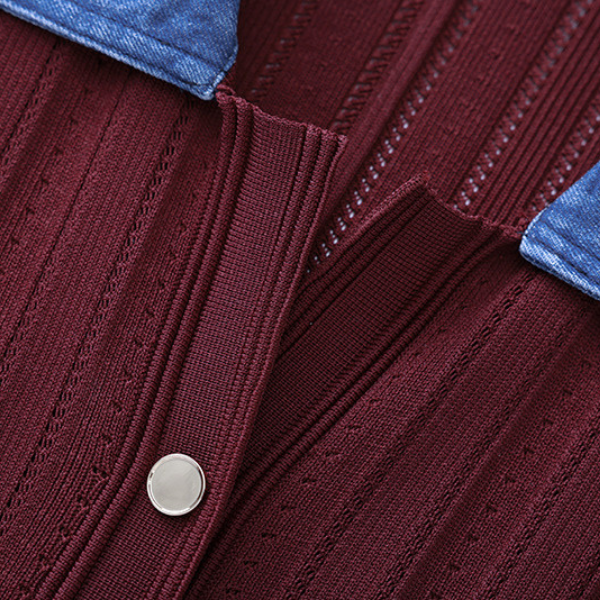 Denim Collar Buttoned Knit Maxi Dress