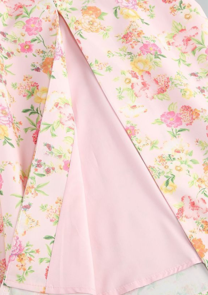 Serena Fishbone Lace Up Maxi Dress – Pink Floral