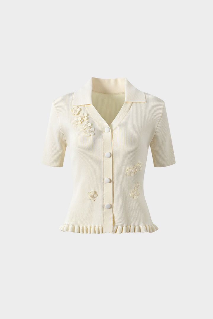 Ice Silk Floral Button V-Neck Cardigan Top
