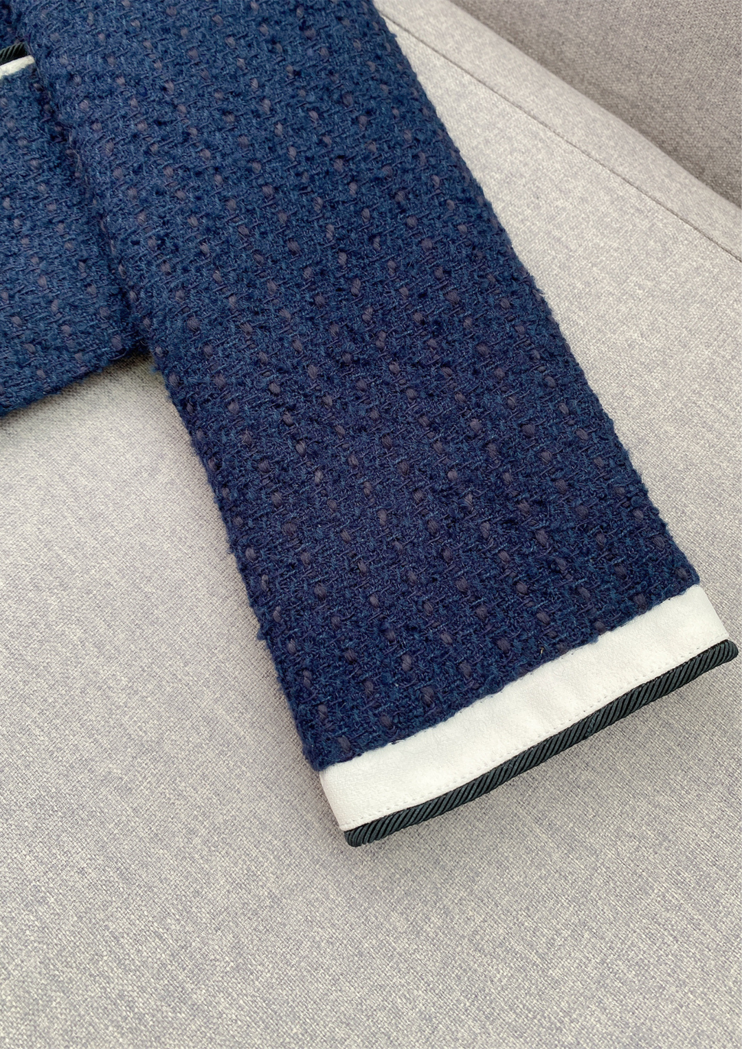 Navy Contrast Elegance Tweed Belted Set